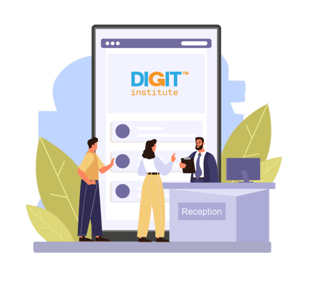 A skilled digitinstitute team working together, utilizing technology and creativity to enhance their marketing efforts.